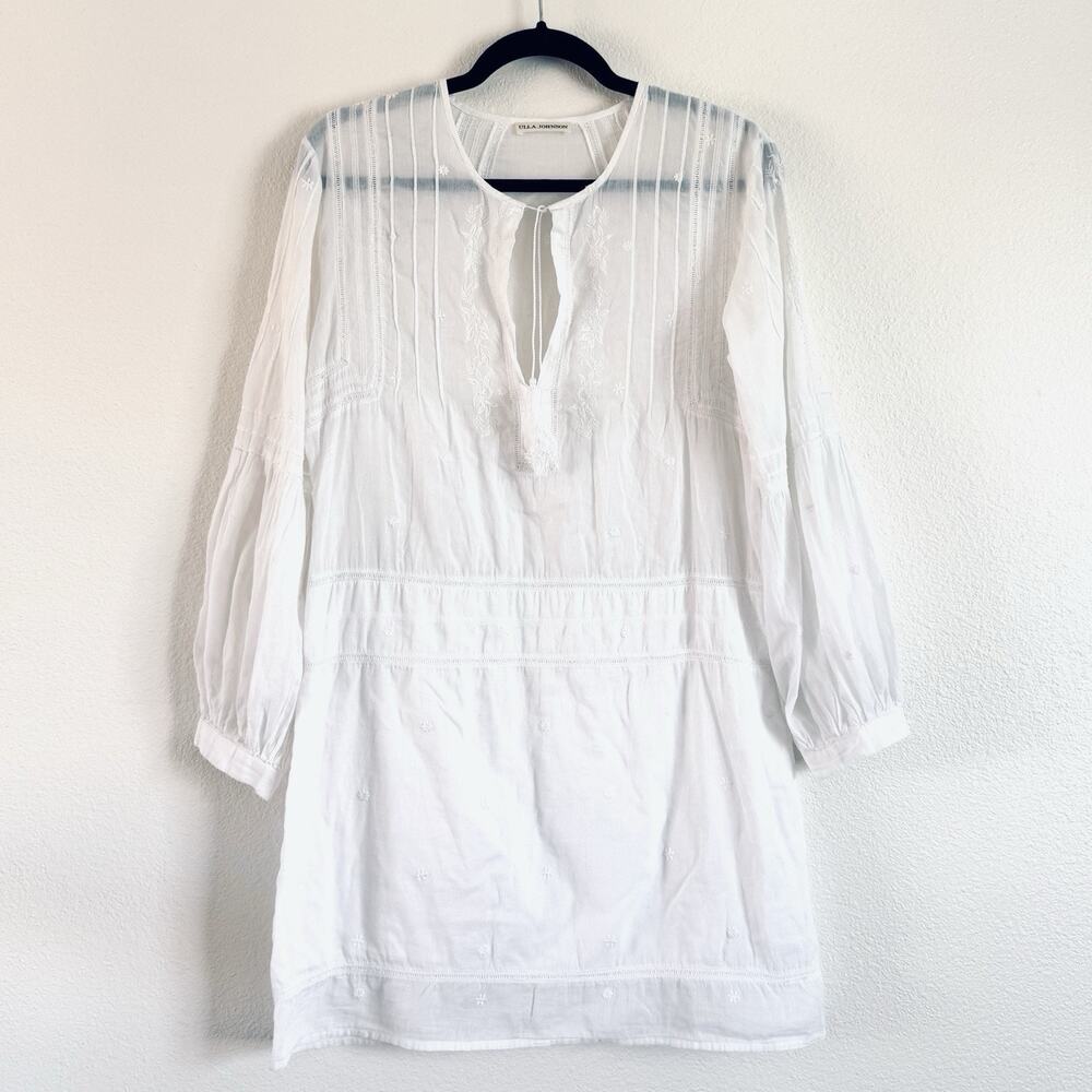 Ulla Johnson Women’s Embroidered Floral Dress Tassel Balloon Slv White
